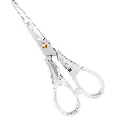 Imagem de Creechwa Tesoura artesanal com lâmina de aço inoxidável e cabo de acrílico transparente, tesoura multiuso para escritório, escola, casa, tesoura de tecido, tijeras (Transprent-16 cm)