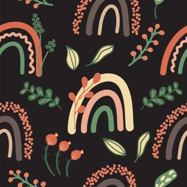 Imagem de FANCYEASY Papel de parede de arco-íris preto Boho papel de parede de flores silvestres papel de contato para armários gavetas prateleira papel de contato autoadesivo removível para quarto de crianças
