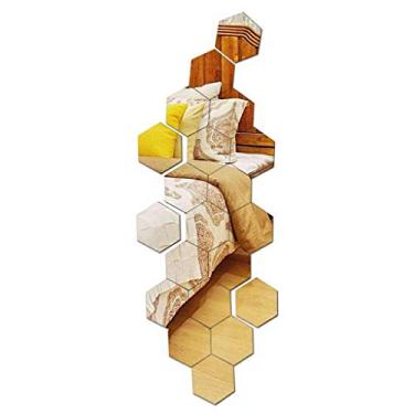Imagem de Adesivos de parede espelho 10 folhas espelho hexagonal 3D espelho de comprimento total espelho autoadesivo azulejos para decoração de casa AN1017 914