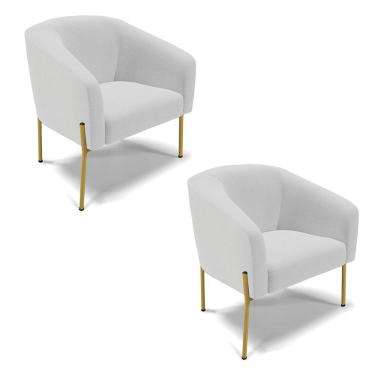 Imagem de Cadeira Sala De Jantar Pé De Ferro Dourado Kit 2 Stella Linho D03 - D\'rossi Cor Cinza