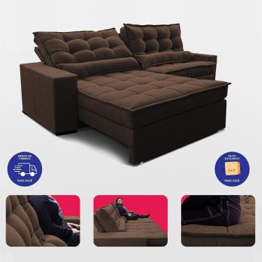 Imagem de Sofá Retrátil E Reclinável 2,52m Molas Ensacadas Belle. Boucle Cama Inbox Marrom