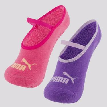 Imagem de Kit Meia Puma Pilates Feminina 2 pares Roxa e Rosa, 34-39