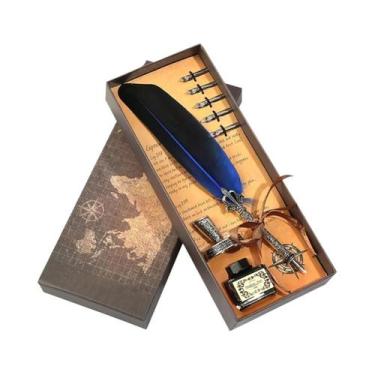 Imagem de Conjunto De Canetas De Pena Vintage Multicoloridas Com Frasco De Tinta