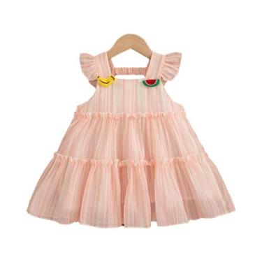 Imagem de Vestido Colorido Listrado Para Meninas De 0 a 4 Anos Com Manga Borbole