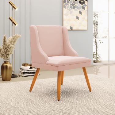 Imagem de Cadeira de Jantar Liz Veludo Rosê Pés Palito Castanho D03 - D'Rossi