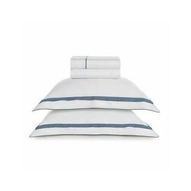 Imagem de Jogo de Cama King 300 Fios 100% Algodão Lara Branco/Azul