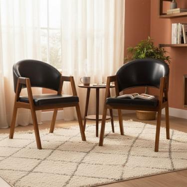 Imagem de Kit 2 Cadeiras Sala de Jantar Premium com Braco Madeira Macica Movellu Home