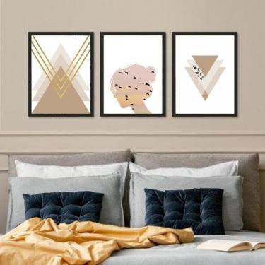 Imagem de Kit 3 Quadros Claros Para Quarto Nude 24X18Cm