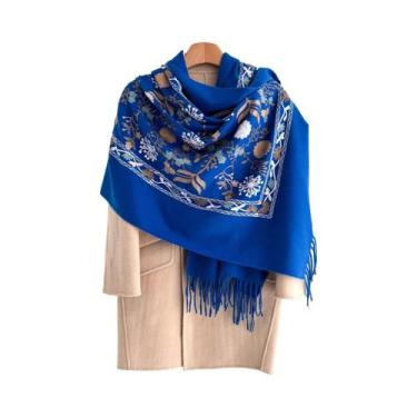 Imagem de Cachecol Floral Feminino Quente 70x210cm, Xale De Caxemira Sintética, 