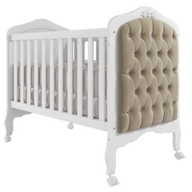 Imagem de Berço 100% Mdf Branco Americano Vira Cama Com Capitonê