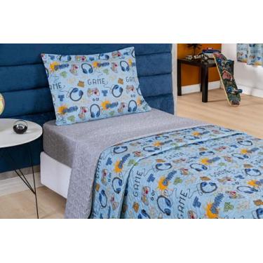 Imagem de Kit Colcha cama box solteiro infantil cobre leito dupla face cores mat
