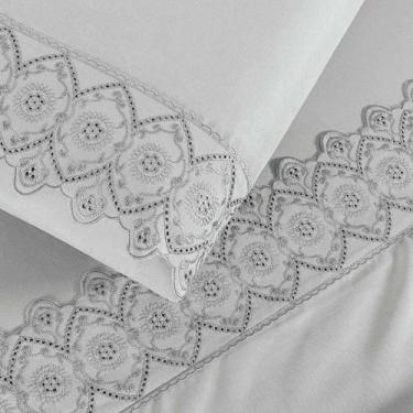 Imagem de Lençol Casal Queen Box Micropercal 200 Fios Bordado Nobless 4 Peças - 