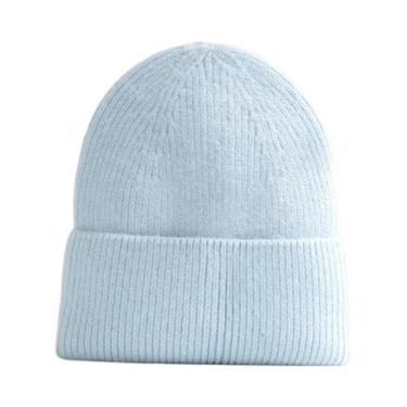 Imagem de Gorro Feminino Azul De Lã Cashmere E Angorá, Quente Para Inverno, Maci