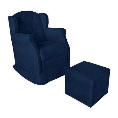 Imagem de Poltrona Amamentação Cadeira Reforçada Balanço Puff Suede Cor:azul Marinho