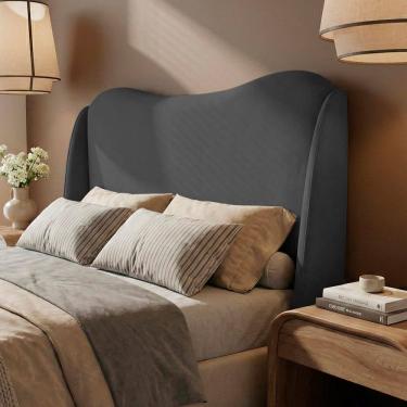 Imagem de Cabeceira Orgânica Para Cama Box Queen Size Luma 160cm Bouclê Cinza Escuro - Desk Design