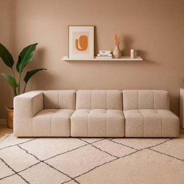 Imagem de Sofá Modular 3 Lugares Com 1 Braço Inflow Bouclé Cinza Linho Vem Na Ca