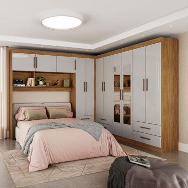 Imagem de Guarda-Roupa Casal Modulado Eleganza 11 Portas 6 Gavetas com Espelho Cinamomo/Off White - Pnr Móveis