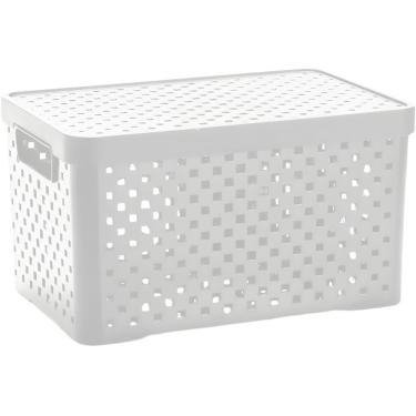 Imagem de Cesto Organizador com Tampa 6l para Guardar Itens Diversos em Plástico Empilhável para...