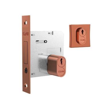 Imagem de Fechadura Auxiliar Classic 1007 com Chave para Porta de Correr de Madeira em Zamac Acabamento Rosê