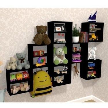 Imagem de Kit 7 Nichos Cubo com 1 Prateleira Lema Kit Cubos Baby - Bramov Móveis