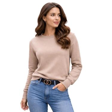 Imagem de Blusa Moletom Canelada Manga Longa Básica Feminina Lunender 00694 Bege-Feminino
