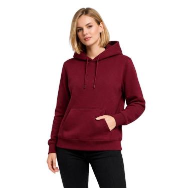 Imagem de Moletom Feminino Blusa de Frio Liso Com Capuz E Bolso Canguru Relaxado-Feminino