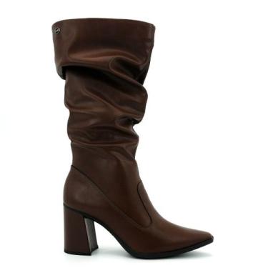 Imagem de Bota Feminina Dakota D0434 Salto Medio Grosso Cano Longo, 37, Marrom