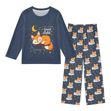 Imagem de Conjunto de pijamas senya Sleeping Cute Fox de 3 a 11 anos para crianç