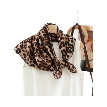 Imagem de Lenço De Seda Satin Com Estampa De Leopardo 70X70cm, Xale Macio E Suav
