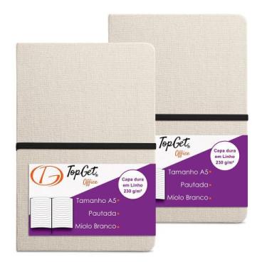 Imagem de Kit 2x Caderneta Linen 14x21cm 96 Fls Pautadas Bege e Preto - TopGet