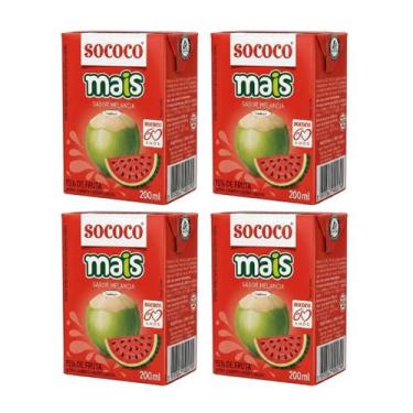 Imagem de Água De Coco Sococo Mais de Melancia 200ml - Kit Com 4