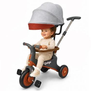 Imagem de Triciclo De Passeio Infantil Vintage Com Pedal Capota Retrátil E Empur
