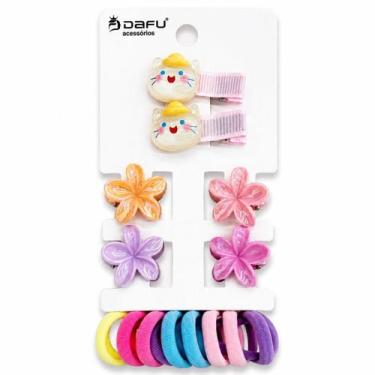 Imagem de Kit Acessórios Para Cabelo Infantil: 2 Presilhas, 4 Piranhas e 10 Elás