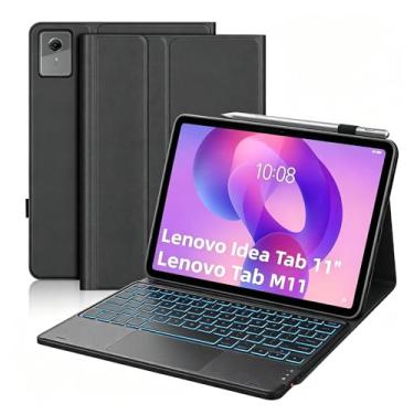 Imagem de QYiiD Capa retroiluminada com teclado touchpad para Lenovo Tab M11 / K11 LTE 11 polegadas, capa de couro com suporte com teclado sem fio para tablet Tab M11 2024 11 polegadas TB-330FU, preta