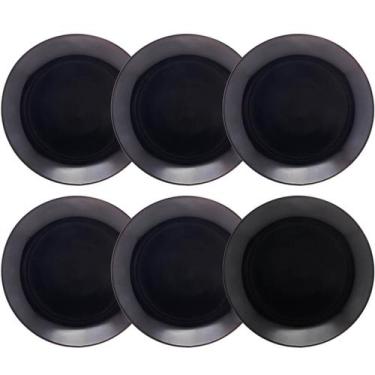 Imagem de Conjunto 6 Pratos de Vidro Opalino para Sobremesa 19cm Preto Servir Do