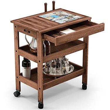 Imagem de Carrinho de Churrasco Mesa Gourmet Churrasqueira W02 Madeira Maciça Imbuia - Lyam Decor