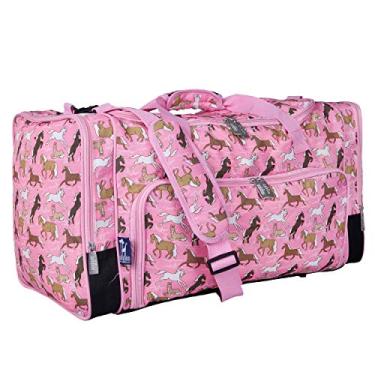 Imagem de Wildkin Kids Weekender Duffel Bag for Boys and Girls, Carry-On Size and Perfect for Weekend or Overnight Travel, 600-Denier Polyester Fabric Duffel Bags Measures 22 x 12 x 12 Inches (Horses in Pink)