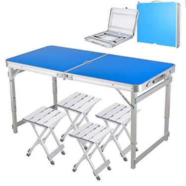 Imagem de Yajun Mesa de campismo, dobrável, móveis, mesas de turista, de plástico, altura ajustável, serviço pesado, para cozinha, festa, casa, azul