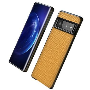 Imagem de Capa para Google Pixel 6/6 Pro, capa de couro legítimo luxuosa, capa traseira de proteção antiarranhões com capa protetora ultrafina, amarela, 6 Pro 6,7 polegadas