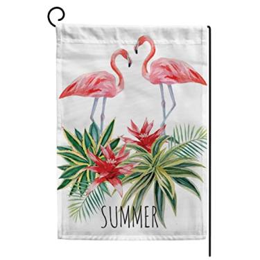 Imagem de ColourLife Bandeira de jardim flamingo exótico com folhas de palmeira, feriados sazonais, quintal, bandeira de casa 30,48 x 45,72 cm bandeira dupla lateral decorativa