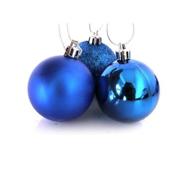 Imagem de Kit 6 Bolas De Natal Mista Azul 8cm - Riomaster