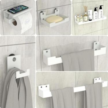 Imagem de Kit Acessórios Para Banheiro Com Ventosa 6 Peças Branco ELG