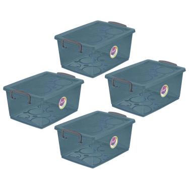 Imagem de Kit 4 Caixa Organizadora com Trava 7,5 L Cinza Ordene