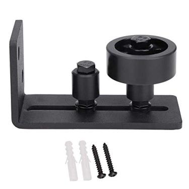 Imagem de Conjunto de porta de celeiro deslizante, guia de piso para porta de celeiro resistente preto, aço carbono ajustável, conjunto de acessórios para porta de celeiro deslizante (rolo duplo)