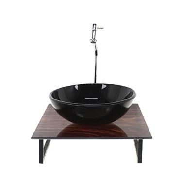 Imagem de KIT CUBA DE VIDRO REDONDA 10MM COM TAMPO DE VIDRO 40CM X 40CM MADEIRA RUSTICA E SUPORTE TORNEIRA VALVULA