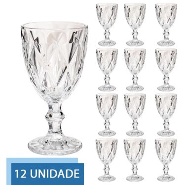 Imagem de Conjunto 12 Copo Transparente Taça Diamante Agua Vinho 300ml