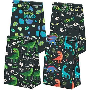 Imagem de Dinossauro Goodie Bags - 24 peças de lembrancinhas de festa de dinossauro, sacos de doces com adesivos, sacos de presente de dinossauro com temática de dinossauro, artigos de festa de aniversário