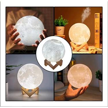 Imagem de Aromatizador Ultrassônico e Luminária 3D LED de Lua Cheia para Aromaterapia Abajur Umidificador de Ar de Ambiente 880ml