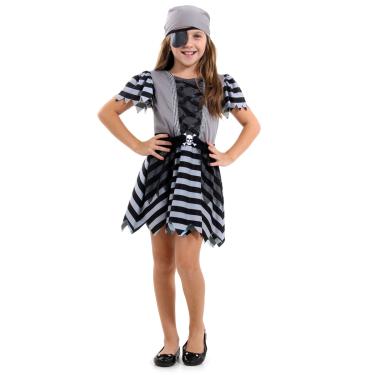 Imagem de Fantasia Pirata Fantasma Vestido Infantil com Bandana e Tapa Olho - Halloween
 G