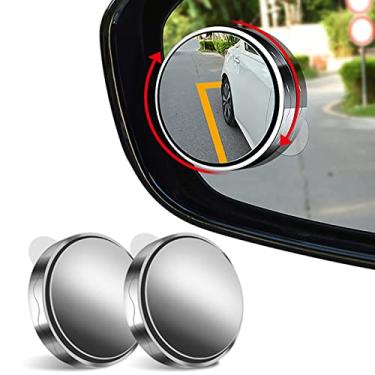 Imagem de Espelho de ponto cego para carro, 5 cm reutilizável redondo HD vidro convexo 360° espelho lateral retrovisor com ventosa para carros, SUV e caminhões (2 peças preto), prata
